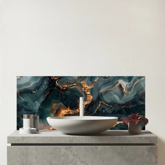 Warren Reed - Designer Vibrant Blue Marble Effect Glass Bathroom Splashback Blue Unisex