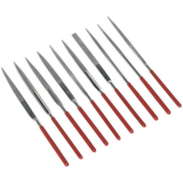 Loops 10 Piece 140mm Diamond Needle File Set - Vinyl Dipped Handles - Precision Files Multi