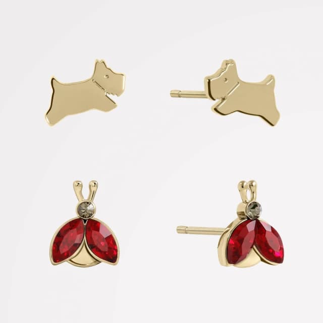 Radley RYJ1502S Pale Gold Tone Ladybird And Dog Earring Set - J81961