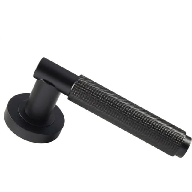 Loops PAIR Knurled Grip Round Bar Handle on Round Rose Concealed Fix Matt Black Black