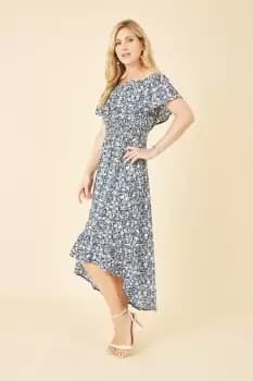 Blue Floral Ditsy Bardot Midi Dress