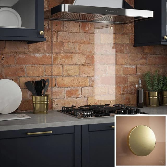 Clear Glass Kitchen Splashback With Brushed Brass Caps 600X700Mm, Clear SB53604