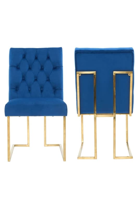 Life Interiors Life Interiors Set of 2 Siena Luxury Tufted Velvet Dining Chairs with Gold Frame in Blue Blue One Size Unisex 5056660011714