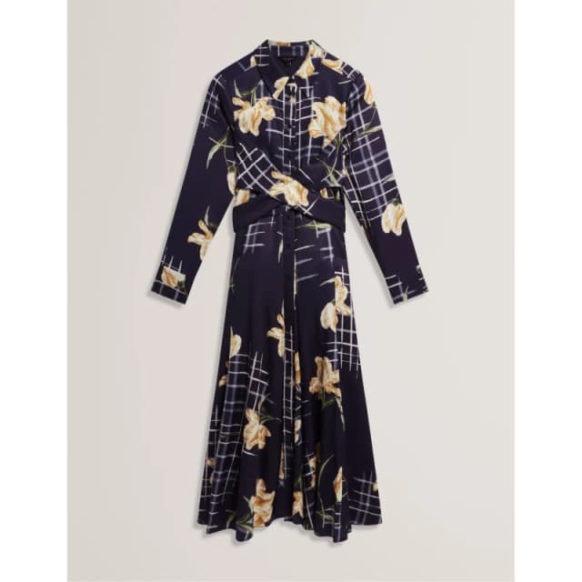 Ted Baker Womens Long Sleeve Print Midi Wrap Dress Navy female 8 (XS)
