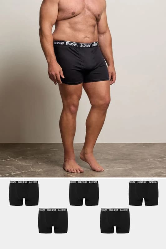 BadRhino BadRhino Men 5 Pack Boxers in Black Size: large Black L Male 5059738955330