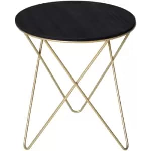 Round Coffee Table Sofa End Side Wood Metal Bedside Table - Black Gold - Homcom