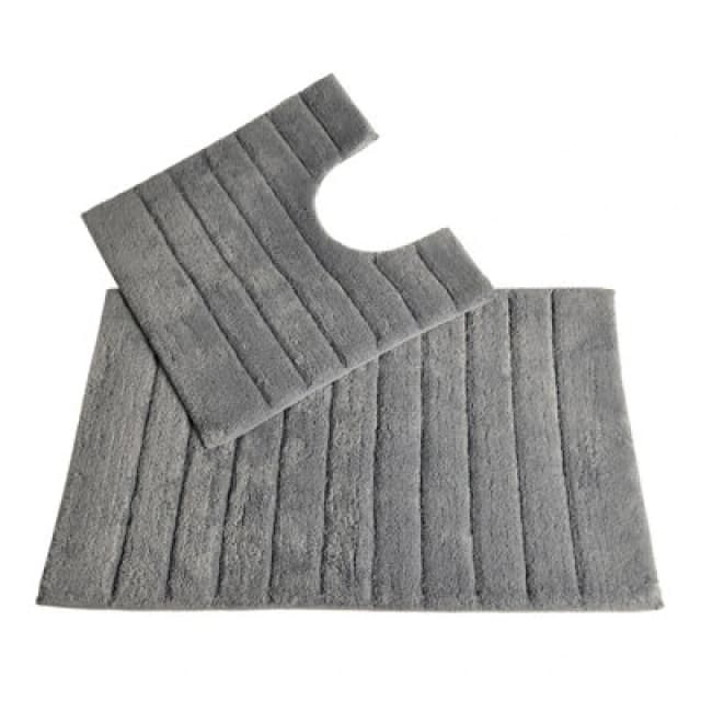Allure Bath Fashions Ribbed Two Piece Bath Mat & Toilet Mat Set - Dove Grey