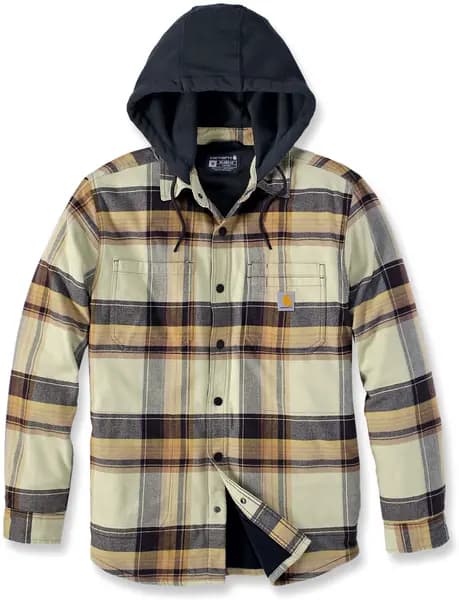 Carhartt Rugged Flex Flannel Fleece, textile jacket , color: Dark Brown/Light Yellow/Black , size: L