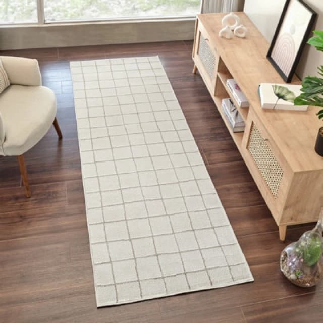 Livabliss Our Pnw Home-Cascade Ivory Brown Modern High Pile Living Dining Rug Size: 80cm x 220cm Ivory Unisex 80cm x 220 cm