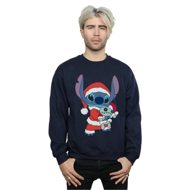 Disney Men Lilo And Stitch Stitch Christmas Sweatshirt in Navy Size: Small Navy S Male 5059400309461