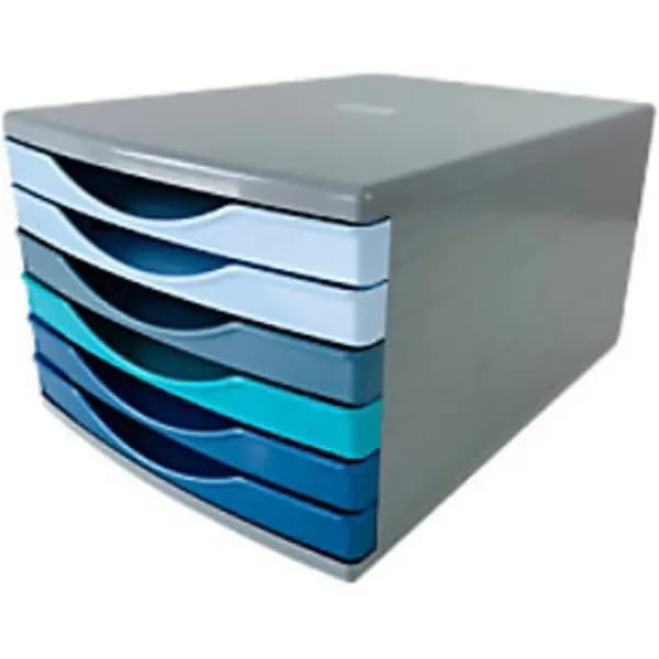 Deflecto Deflecto Cool Breeze A4 Desktop Drawer Organiser 6 Drawers - 6 x 30mm Drawer Tower Unit Deep Blue and Aqua - CP146YTCB CP146YTCB