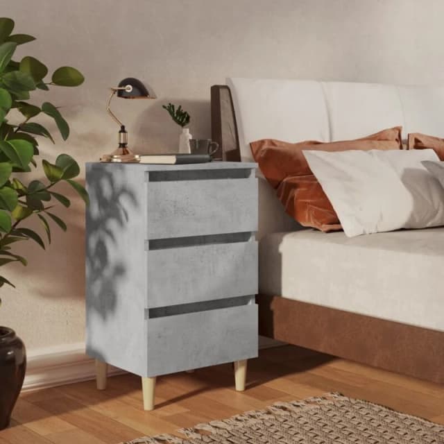 VIDAXL Bed Cabinet with Solid Wood Legs Concrete Grey 40x35x69cm Vidaxl 8720286357040