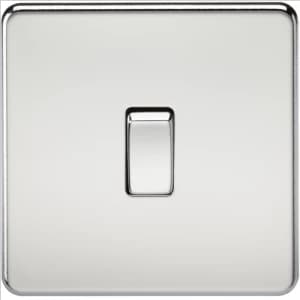 KnightsBridge 10A 1G 2 Way 230V Screwless Polished Chrome Electric Wall Plate Switch
