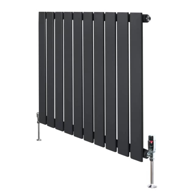 Monstershop Flat Single Column Radiator & Valves - 600mm x 700mm - Anthracite Grey Grey Unisex