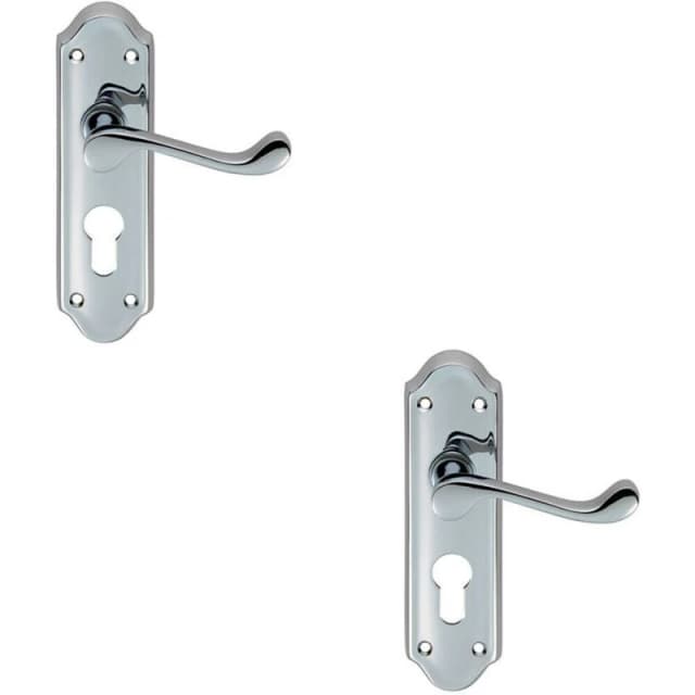 Loops 2x PAIR Victorian Upturned Lever on Euro Lock Backplate 168 x 47mm Chrome Multi