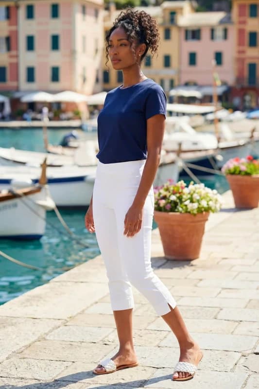 Roman Cropped Stretch Trouser Capri Summer Leggings 3/4 Pedal Pushers White