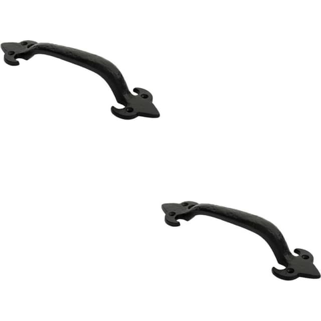 Loops 2x Traditional Forged Iron Pull Handle 230 x 56mm Black Antique Door Handle Black unisex