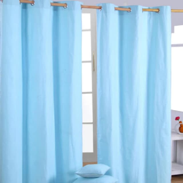Homescapes Plain Blue Cotton Eyelet Curtains 137 X 182 Cm