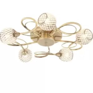 Semi Flush Ceiling Light Brass Glass Beads 5 Bulb Hanging Pendant Lamp Shade