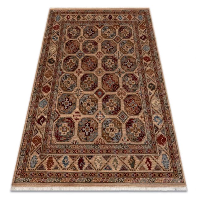 RugsX Carpet Wool Keshan Fringe, Frame, Oriental 7874/53555 Beige / Terracotta 120X145 Cm