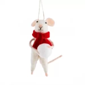 Sass & Belle Traditional Mouse with Snowball Hanging Decoration