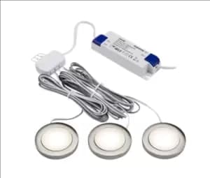 KnightsBridge 230V IP20 2.5W LED Dimmable Under Cabinet Lights in Brushed Chrome - Pack of 3 - 3000K