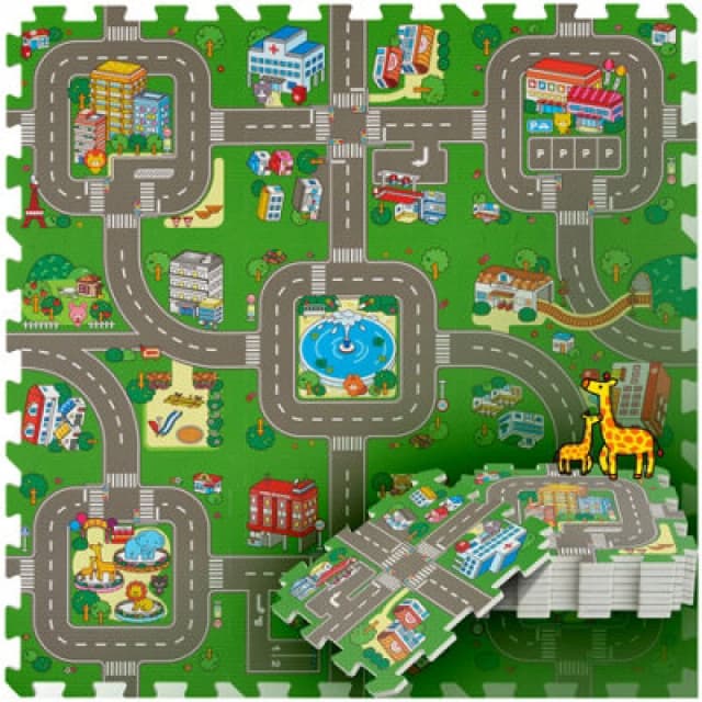 Tectake Infant Play Mat Mycity - Puzzle Design For Children, City And Roads, 9 Piece - Colourful