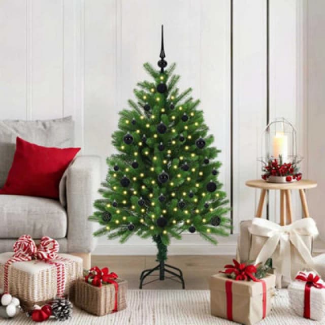 vidaXL Christmas Tree with 150 LEDs, Black Balls with Stand Green 120cm PE, Green 3396310