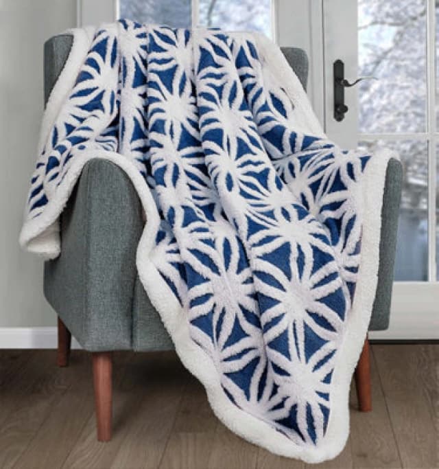 Velosso Thermal Soft Jacquard Sherpa Backed Throw Blanket For Sofa, Bed, Couch - 150Cm X 200Cm - Navy