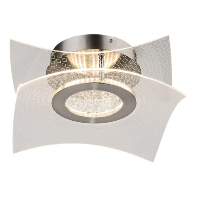 Firstlight LED Trinity Square Flush Ceiling Light 3000K Transparent Acrylic in Brushed Steel
