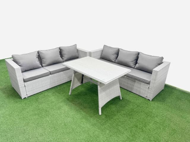 Fimous 6-seater Patio Rectangular Table 3 Seater Sofa Set Light Grey Light Grey Unisex