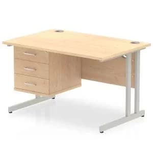 Impulse 1200 Rectangle Silver Cant Leg Desk MAPLE 1 x 3 Drawer Fixed