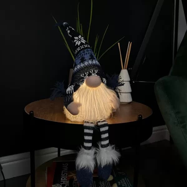 50cm Battery Operated Light Up Sitting Christmas Gonk with Dangly Legs in Dark Blue