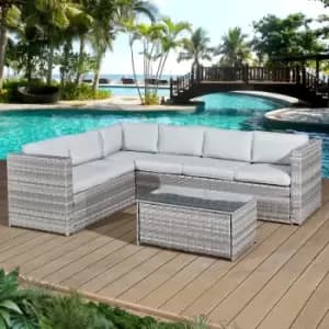 Acorn Rattan 6 Seat Corner Sofa Set in Dove Grey with Light Grey Cushions