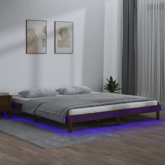 vidaXL LED Bed Frame Honey Brown 140x200cm Solid Wood, Brown 820609