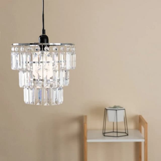 ValueLights ValueLights Kelsks Pair Chandelier Droplet Easy Fit Ceiling Lamp Shades and Bulbs in Silver Silver One Size Unisex 5055759975241