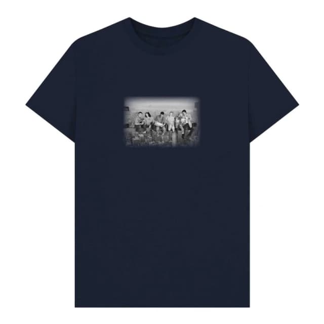 Friends Mens Lunch Atop A Skyscraper T-Shirt in Navy Size: Small Navy Male S