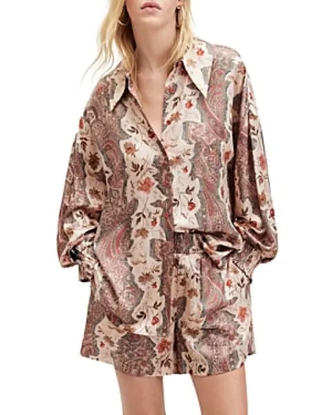 AllSaints Charli Cascade Print Silk Blend Shirt