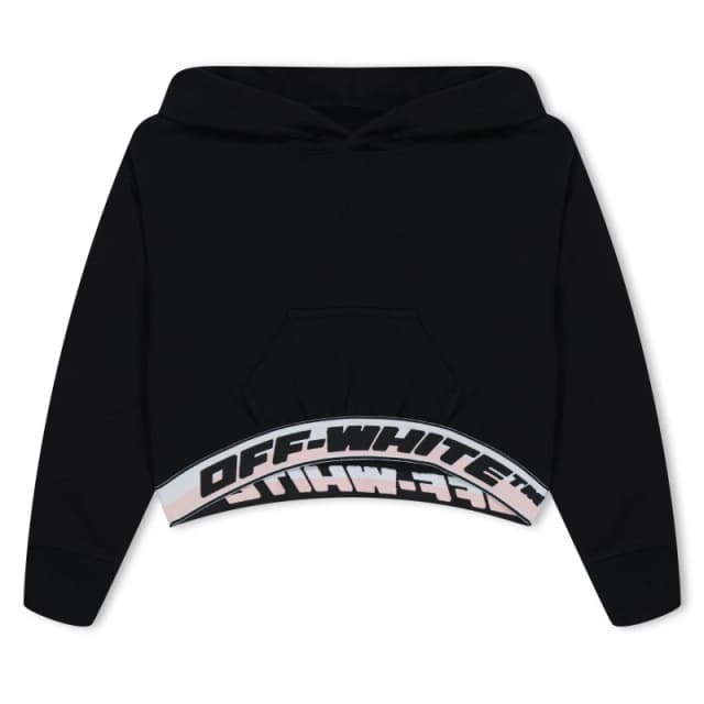 Off White Kids Logo Band Long-Sleeve Hoodie, Prominent Waistband Black 1010 female 8Y