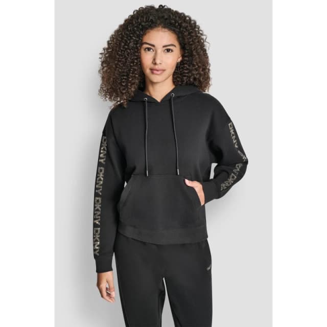 DKNY Womens Sport Pull Over Hoodie Black/Gunmetal female 8 (XS)