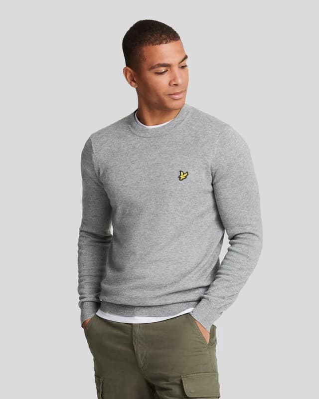 Lyle & Scott Mens Cotton Merino Crew Neck Jumper in Mid Grey Marl