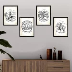 SET_071 White Black Decorative Framed Painting (4 Pieces)