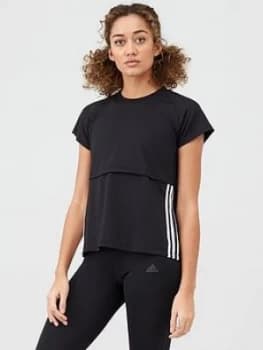 Adidas 3 Stripe Cap Sleeve T-Shirt - Black