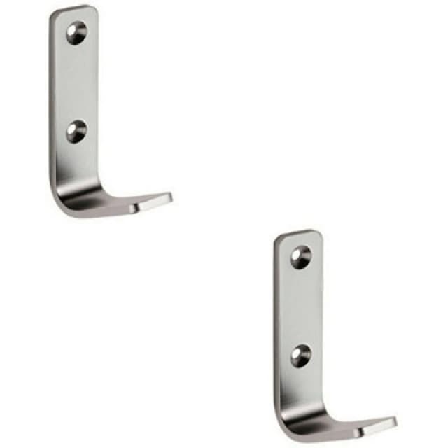 Loops 2x Flat One Piece Single Coat Hook 70 x 20mm Satin Anodised Aluminium Multi