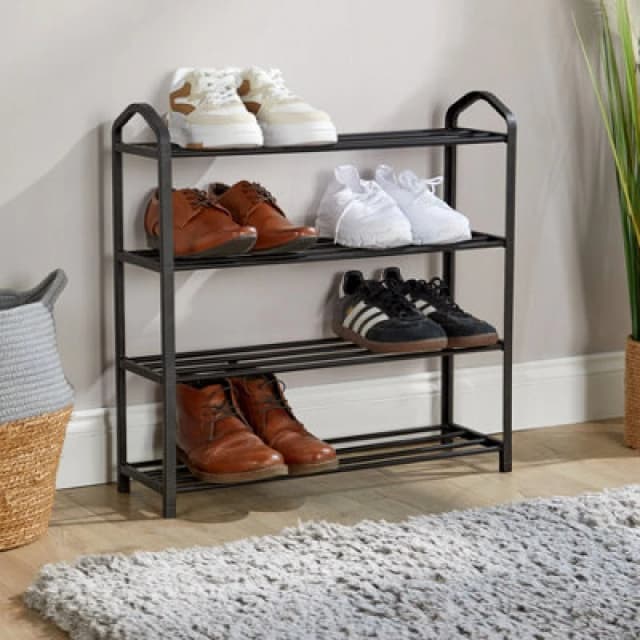 Home Source 4 Tier Shoe Storage Rack Stand Shelf Hallway Entryway Organiser Black