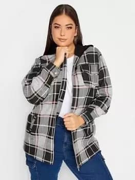 Yours Yours Hooded Sweat Shacket Pink Check, Pink, Size 18, Women