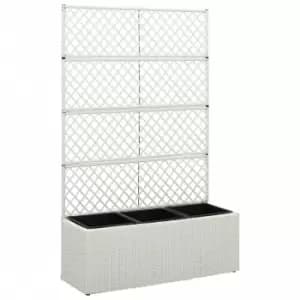 VidaXL Trellis Raised Bed with 3 Pots 83x30x130cm Poly Rattan White