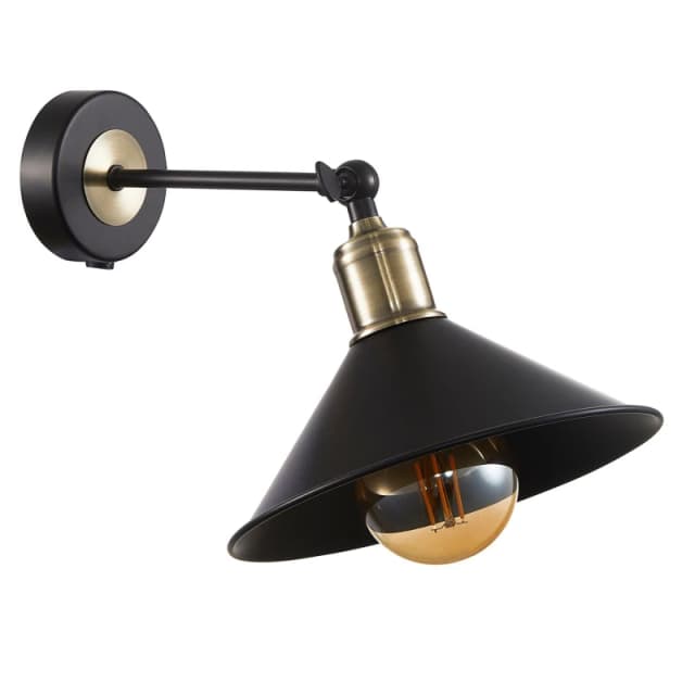 Happy Homewares Modern Industrial Switched Wall Light Fitting with Adjustable Shade in Black Unisex
