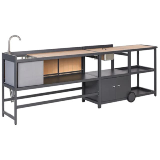 Beliani Outdoor Kitchen Set With Sink Ortisei Metal Light Brown