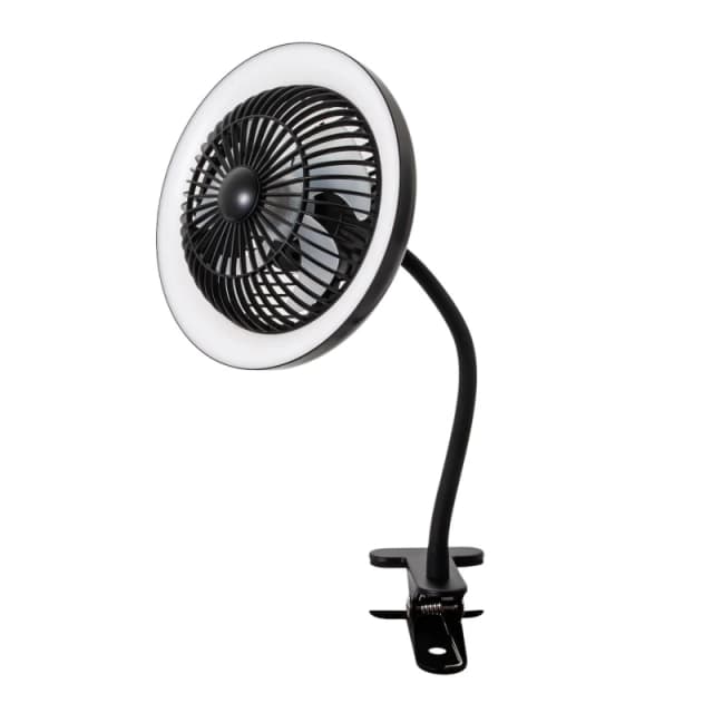 Happy Homewares Modern Rechargeable 3 Speed Clip-On Fan with LED Dimmable Ring Light in Black Unisex